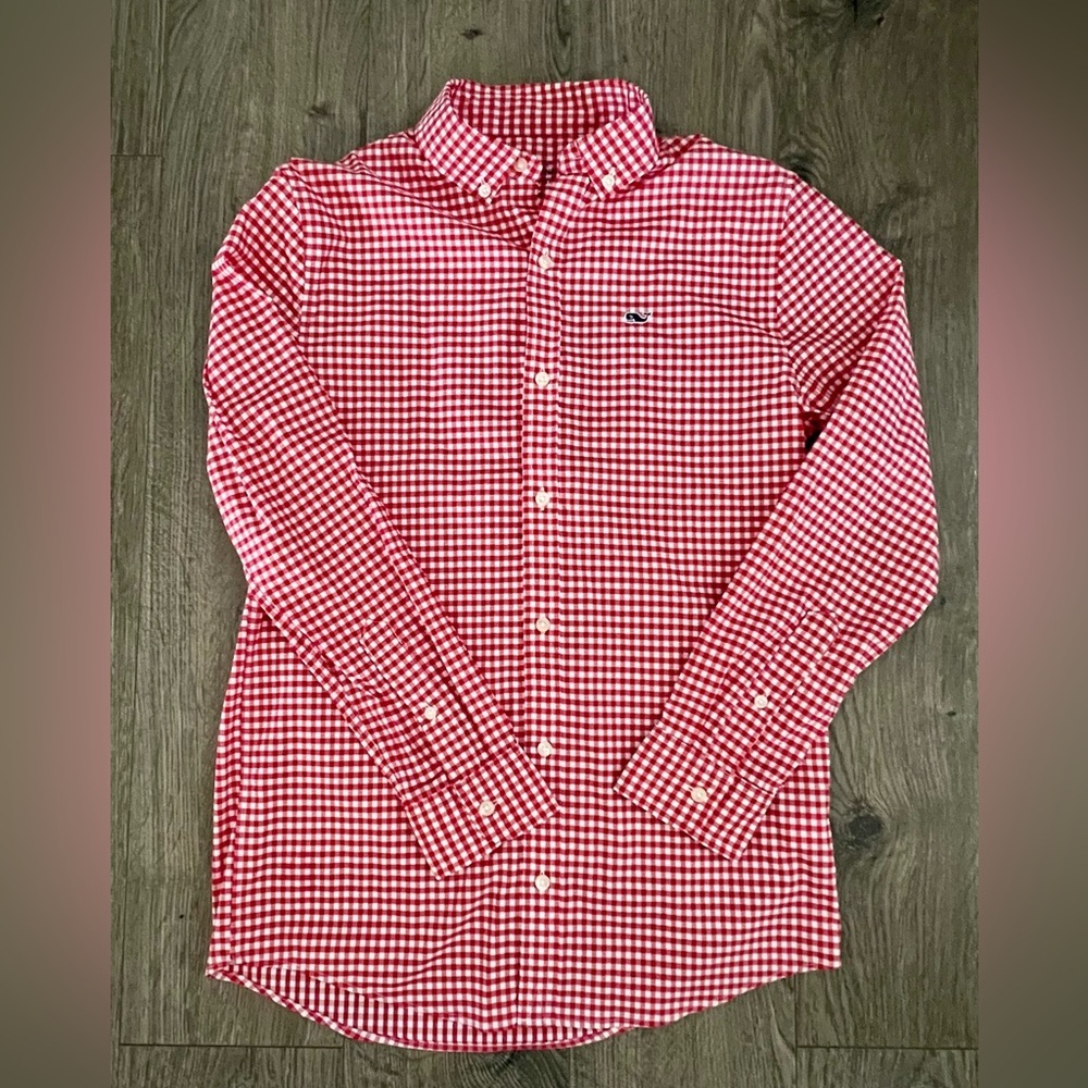 Vineyard Vines Boys Red Gingham Button-Down Shirt M (12-14) Youth Medium NWOT​